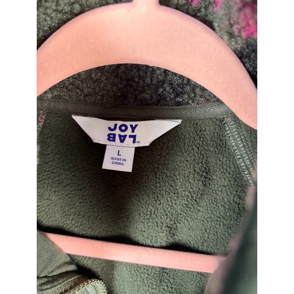 JoyLab Green Pink Camo Sherpa Fleece Quarter Zip Jacket Quilted Panel Size Large - Picture 3 of 5